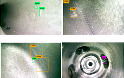AI智能識別系統內窺鏡損傷自動識別示例:裂縫、缺損、腐蝕、嚴重積碳、凹陷等